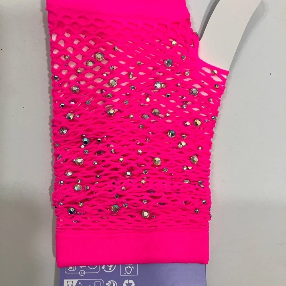 Neon Pink Fishnet Fingerless Gloves